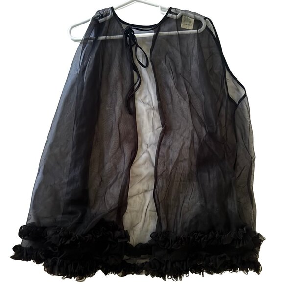 70s 80s Vintage Sheer Black Peignoir Robe with Ruffle Hem | Goth Dark Romance - Picture 2 of 8